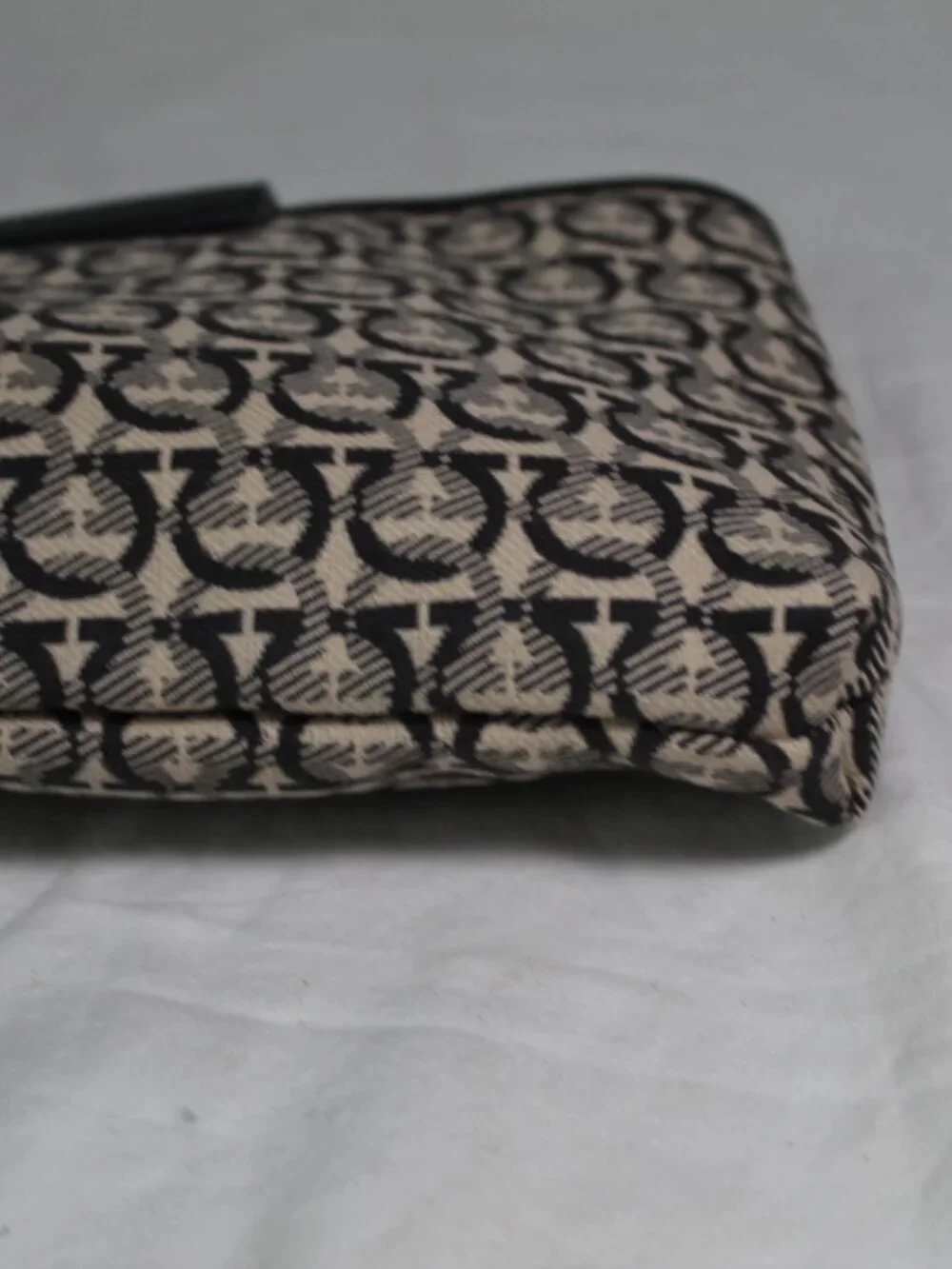 Salvatore Ferragamo Gancini Canvas Leather Flap Clutch Handbag Pouch